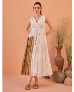 White Hand Block Printed Cotton Mulmul Dress