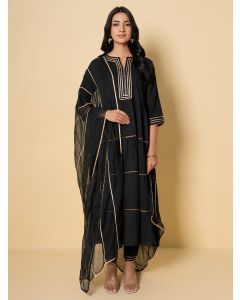 Black Gota Work Cotton Suit - Set of 3