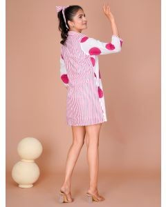 White Pink Hand Block Printed Cotton Dress