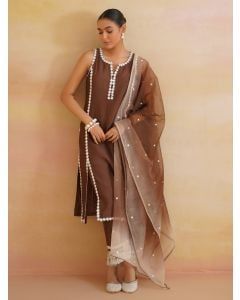 Brown Lace Work Chanderi Suit- Set of 3