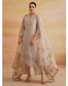Sage Green Embroidered Chanderi Suit- Set of 3