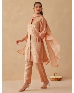 Pink Embroidered Silk Suit - Set of 3
