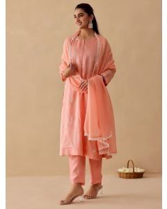 Pink Embroidered Silk Suit - Set of 3