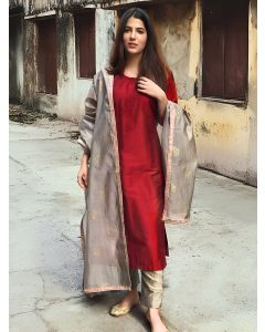 Maroon Cotton Silk Suit- Set of 3