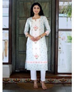 Blue Off White Printed Cotton Kurta