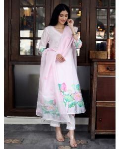 Pink White Printed Kota Modal Dupatta