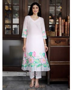 Pink White Striped Cotton Kurta
