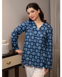 Blue Printed Cotton Top