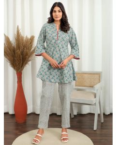 Green Hand Block Printed Cotton Co-ord Set- Set of 2