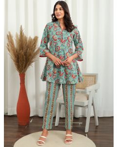 Green Hand Block Printed Cotton Co-ord Set- Set of 2