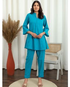 Sky Blue Cotton Co-ord Set- Set of 2