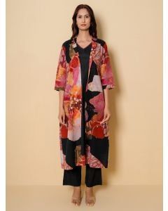 Black Cotton Kurta with Jacket and Pants - Set of 3