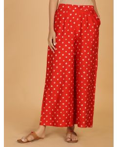 Red Bandhani Cotton Silk Palazzo