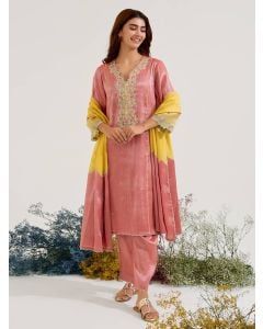 Red Yellow Striped Chanderi Dupatta