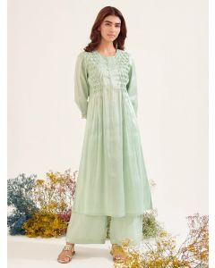 Mint Green Sequins Work Tissue Kurta with Pants - Set of 2