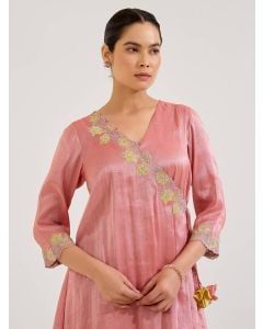 Red Aari Embroidered Zari Tissue Kurta with Pants - Set of 2