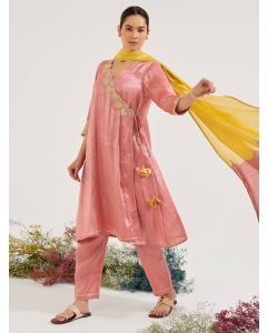 Red Yellow Striped Chanderi Dupatta