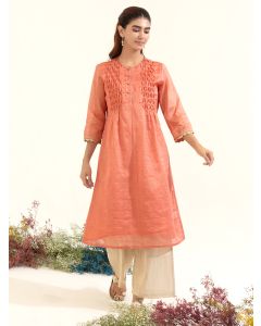 Red Striped Chanderi Kurta with Slip and Pants - Set of 2
