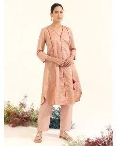 Pink Striped Chanderi Kurta with Pants - Set of 2