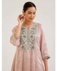 Pink Dori Embroidered Tissue Kurta with Pants - Set of 2