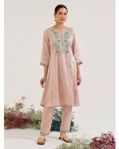 Pink Dori Embroidered Tissue Kurta with Pants - Set of 2