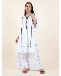 White Embroidered Cotton Kurta with Sharara - Set of 2