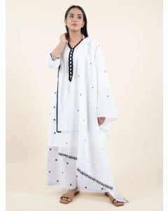 White Embroidered Cotton Sharara Suit - Set of 3 