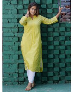 Lemon Yellow Cotton Kurta with Pants - Set of 2