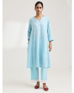 Pastel Blue Cotton Kurta with Pants- Set of 2