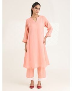Peach Cotton Kurta with Pants- Set of 2