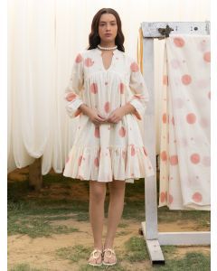 White Red Hand Block Printed Cotton Dress