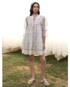 White Hand Block Printed Cotton Dress