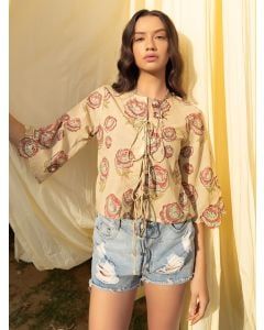 Beige Hand Block Printed Cotton Top