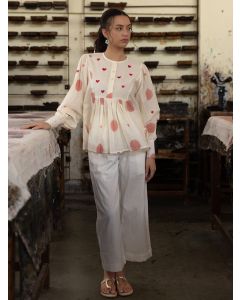 Off White Hand Block Printed Cotton Top