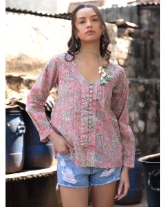Pink Hand Block Printed Cotton Top