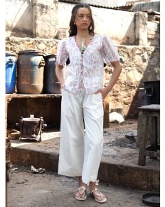 White Hand Block Printed Cotton Top