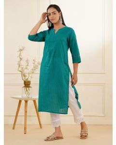 Green Cotton Kurta with Pants - Set of 2
