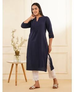 Blue Cotton Kurta with Pants - Set of 2