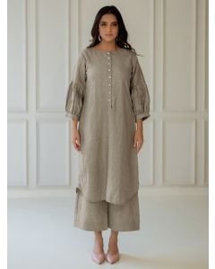 Grey Linen Kurta with Pants- Set of 2