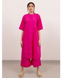 Pink Bead Work Cotton Poplin Tunic with Pants- Set of 2