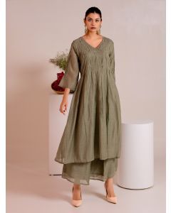 Sage Green Chanderi Silk Kurta with Pants- Set of 2
