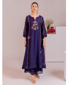 Blue Hand Embroidered Chanderi Kurta