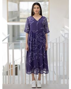 Blue Bandhani Chanderi Dress with Slip