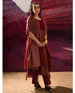 Maroon Hand Block Printed Cotton Suit- Set of 3