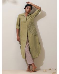 Green Crochet Lace Cotton Kurta with Pants- Set of 2