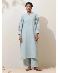 Blue Embroidered Cotton Kurta with Pants- Set of 2