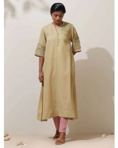 Yellow Crochet Lace Cotton Kurta with Pants- Set of 2