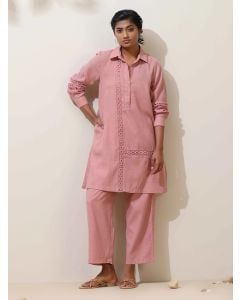 Pink Lace Work Cotton Co-ord Set- Set of 2