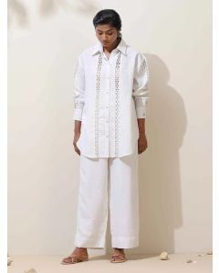 White Crochet Lace Cotton Co-ord Set- Set of 2