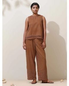 Brown Crochet Lace Cotton Co-ord Set- Set of 2
